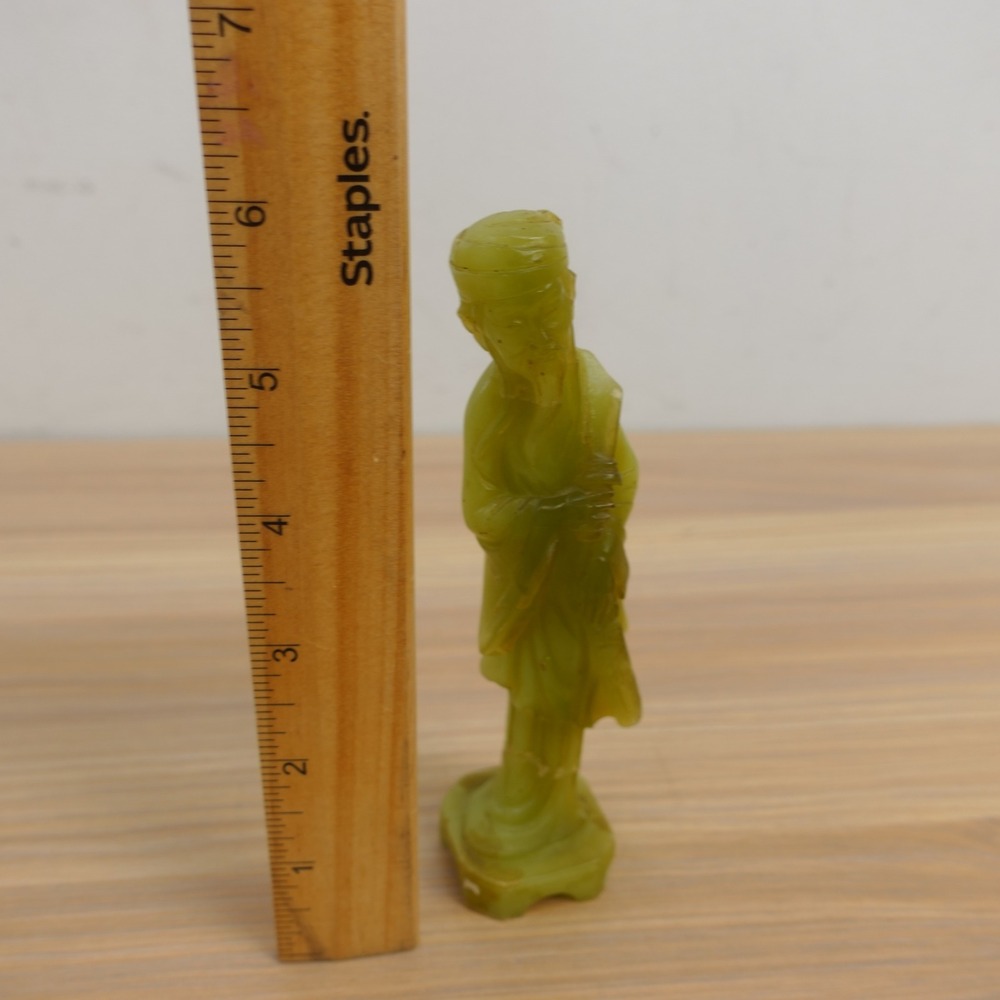 Vintage Chinese Immortal Wise Man Figurine Serpentine Jade Green Hand Carve Art - Picture 4 of 13